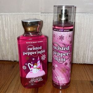 NEW Bundle 4 pcs  Bath and Body Works of TWISTED PEPPERMINT Spray and Shower Gel